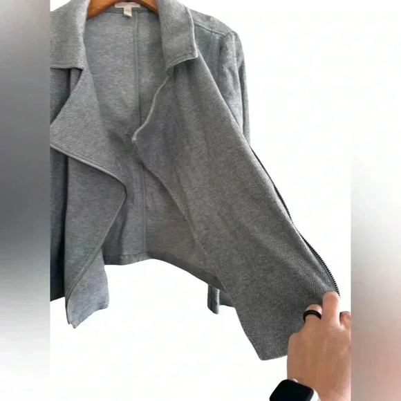 Eileen Fisher Organic Cotton Tweed Moto Herringbone Jacket Gray Size M - Picture 8 of 15